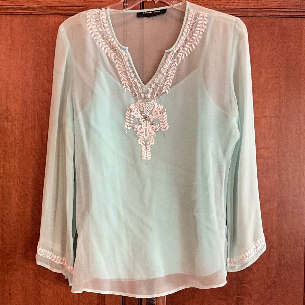 Donna Cody Aqua Silky Blouse